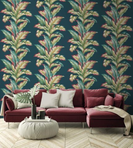 Big Leaf - Deep Teal | Aquas and Teals Florals, Botanicals and Tropicals Wallpaper for Kitchen, Hallway, and Powder Room