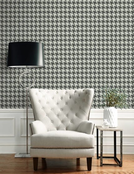 String on Houndstooth | Blacks Plaids, Checks and Stripes Wallpaper for Powder Room, Nursery, and Half Bath