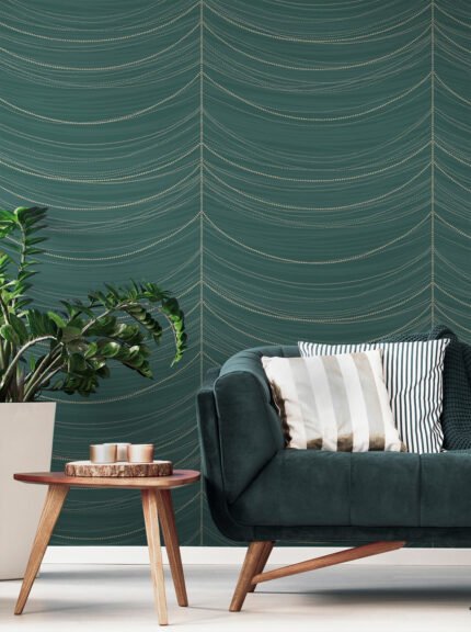 Aura Beads - Ocean Blue, Silver, and Glitter | Blues Textures Wallpaper for Living Room, Office, and Nursery