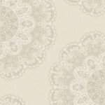 Aura Lace Medallion - Cream, Silver, and White | Warm Neutrals and Beiges Medallions Wallpaper for Powder Room, Hallway, and Nursery