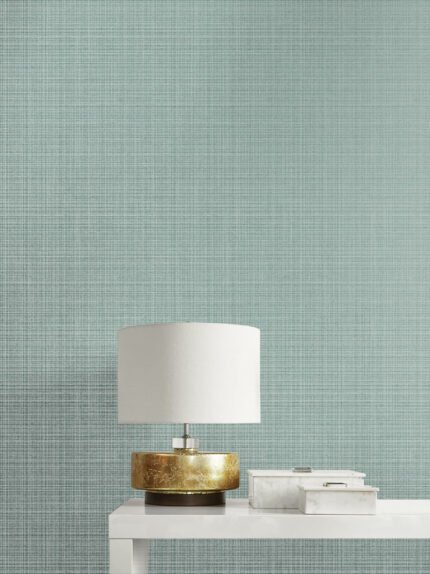 Crosshatch Linen - Metallic Sea Green | Greens Textures Wallpaper for Nursery, Office, and Hallway