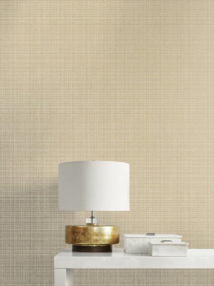 Crosshatch Linen - Metallic Khaki | Warm Neutrals and Beiges Textures Wallpaper for Nursery, Hallway, and Dining Room