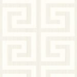 Greek Key - Metallic Pearl and Cream | Whites and Off Whites Textures Wallpaper for Powder Room, Nursery, and Entryway