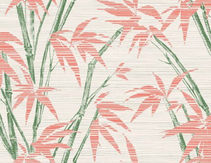 Tropical Bamboo Print | Pinks Florals, Botanicals and Tropicals Wallpaper for Half Bath, Accent Wall, and Nursery
