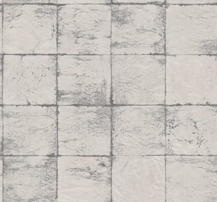 Metallic Tile | Silvers and Pewters Industrial Wallpaper for Dining Room, Hallway, and Office