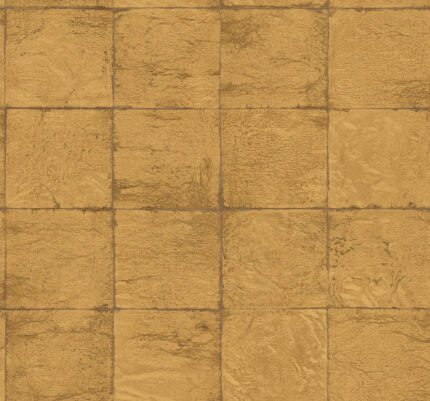 Metallic Tile | Golds Industrial Wallpaper for Hallway, Dining Room, and Kitchen