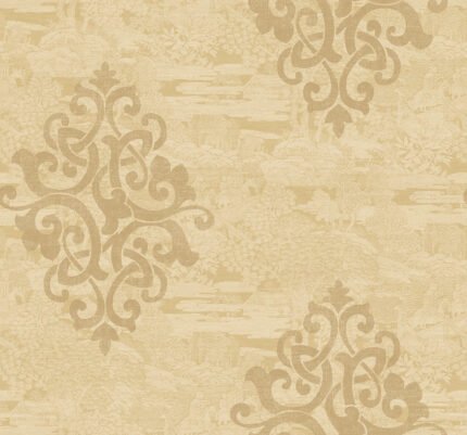 Eastern Garden Monotone with Damask | Warm Neutrals and Beiges Asian and Chinoiseries Wallpaper for Accent Wall, Bedroom, and Hallway