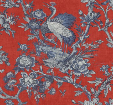 Crane Toile | Reds Toiles Wallpaper for Bedroom, Kitchen, and Half Bath