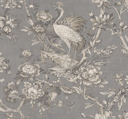Crane Toile | Silvers and Pewters Toiles Wallpaper for Nursery, Half Bath, and Living Room