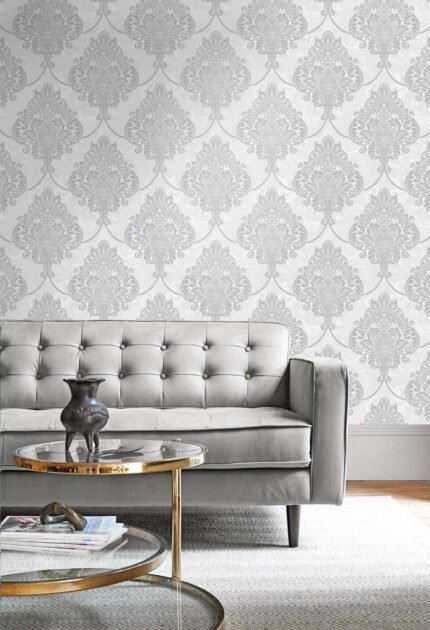 Casablanca 2 | Silvers and Pewters Florals, Botanicals and Tropicals Wallpaper for Nursery, Powder Room, and Accent Wall