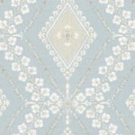 Charleston Classical Trellis | Blues Damasks and Scrolls Wallpaper for Living Room, Entryway, and Bedroom