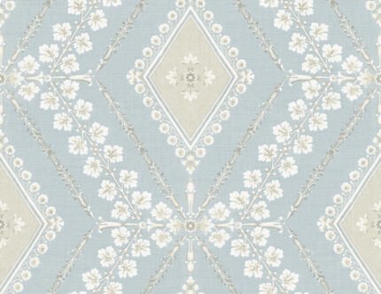 Charleston Classical Trellis | Blues Damasks and Scrolls Wallpaper for Living Room, Entryway, and Bedroom