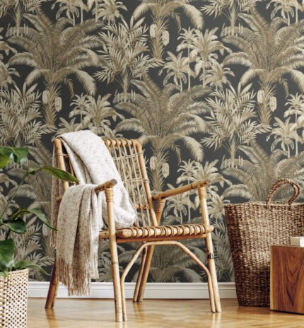 Charleston Palms | Browns and Taupes Florals, Botanicals and Tropicals Wallpaper for Hallway, Accent Wall, and Nursery