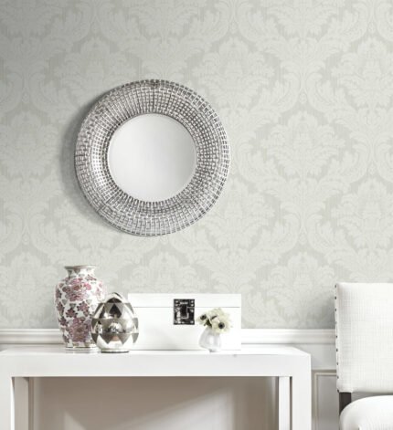 Charleston Damask | Cool Neutrals Damasks and Scrolls Wallpaper for Living Room, Kitchen, and Office
