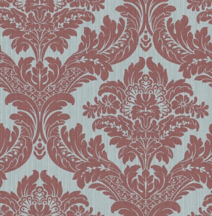 Charleston Damask | Reds Damasks and Scrolls Wallpaper for Dining Room, Living Room, and Entryway
