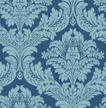 Charleston Damask | Aquas and Teals Damasks and Scrolls Wallpaper for Powder Room, Half Bath, and Dining Room