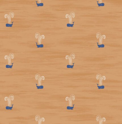 Tiny Whales - Orange and Navy | Oranges Children and Nursery Wallpaper for Accent Wall, Kitchen, and Bedroom