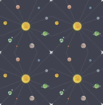 Connecting Space - Midnight Blue | Blues Children and Nursery Wallpaper for Accent Wall, Kitchen, and Living Room