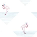 Dancing Flamingo - Fuchsia and Sky Blue | Blues Children and Nursery Wallpaper for Powder Room, Accent Wall, and Office