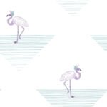 Dancing Flamingo - Teal and Lilac | Blues Children and Nursery Wallpaper for Living Room, Powder Room, and Kitchen