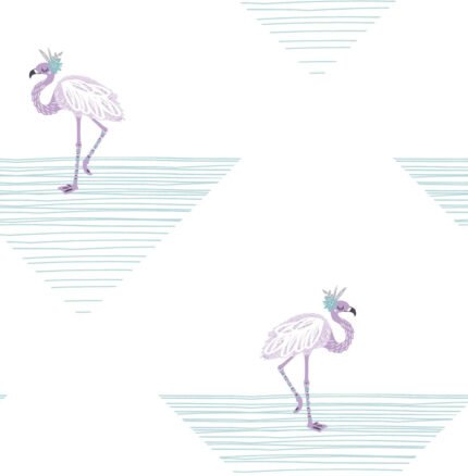 Dancing Flamingo - Teal and Lilac | Blues Children and Nursery Wallpaper for Living Room, Powder Room, and Kitchen