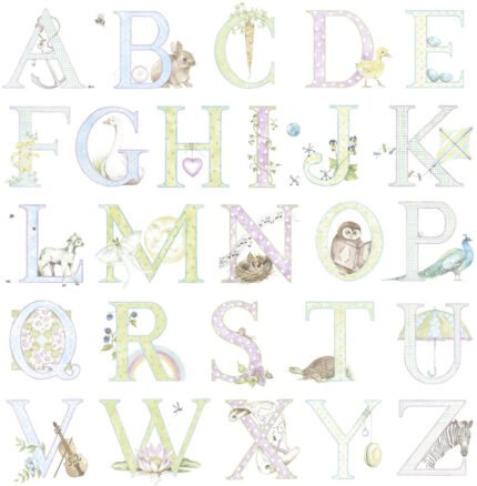 Alphabet - Light Pastel | Multicolors Children and Nursery Wallpaper for Powder Room, Hallway, and Nursery