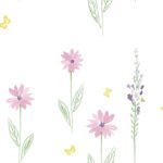Daisy Field - Pink and Green | Greens Children and Nursery Wallpaper for Kitchen, Bedroom, and Powder Room
