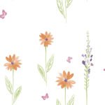 Daisy Field - Orange and Lime | Greens Children and Nursery Wallpaper for Hallway, Entryway, and Office