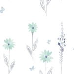 Daisy Field - Teal and Gray | Aquas and Teals Children and Nursery Wallpaper for Entryway, Accent Wall, and Office