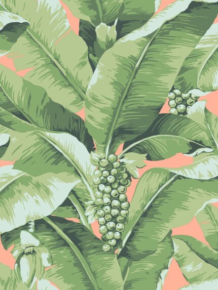 Paradisio Palm - Coral | Greens Florals, Botanicals and Tropicals Wallpaper for Office, Half Bath, and Bedroom