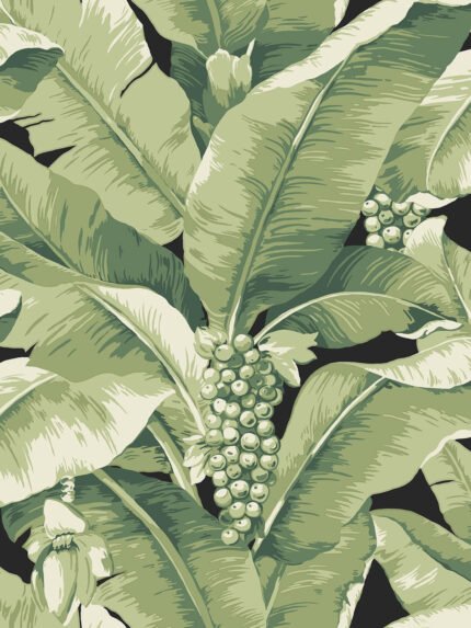 Paradisio Palm - Black and Sage | Greens Florals, Botanicals and Tropicals Wallpaper for Bedroom, Office, and Dining Room