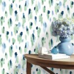 Catwalk - Navy and Green | Greens Abstracts Wallpaper for Dining Room, Powder Room, and Nursery