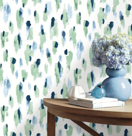 Catwalk - Navy and Green | Greens Abstracts Wallpaper for Dining Room, Powder Room, and Nursery