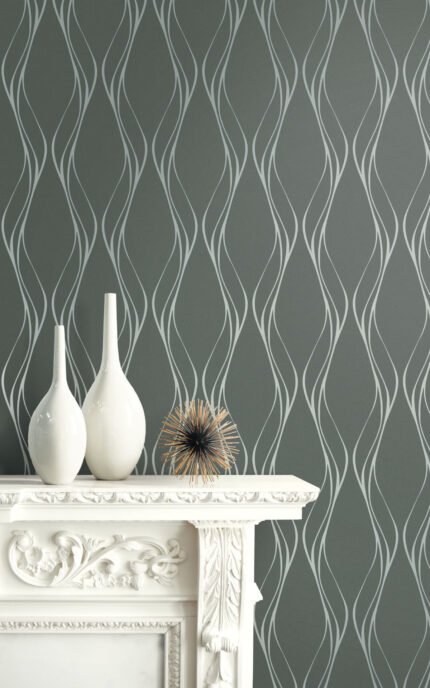 Muse - Peppercorn and Silver | Blacks Abstracts Wallpaper for Kitchen, Nursery, and Accent Wall