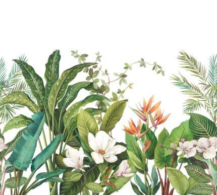 Naples Palm Mural - White | Whites and Off Whites Florals, Botanicals and Tropicals Wallpaper for Kitchen, Entryway, and Nursery