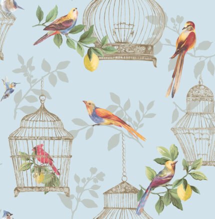Audubon - Sky Blue | Blues Animals, Birds and Insects Wallpaper for Kitchen, Powder Room, and Living Room