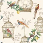 Audubon - Cream | Warm Neutrals and Beiges Animals, Birds and Insects Wallpaper for Hallway, Nursery, and Half Bath