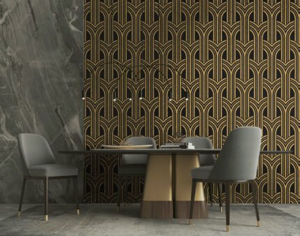 Broadway Arches - Antique Gold | Blacks Geometrics Wallpaper for Office, Accent Wall, and Hallway