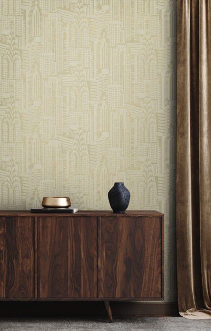 Manhattan Skyline - Aurum | Golds Architecturals Wallpaper for Entryway, Living Room, and Bedroom