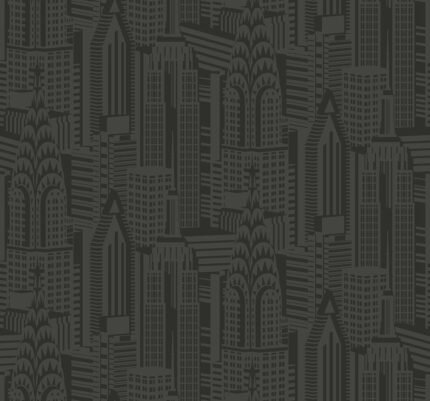 Manhattan Skyline - Midnight | Blacks Architecturals Wallpaper for Kitchen, Nursery, and Powder Room