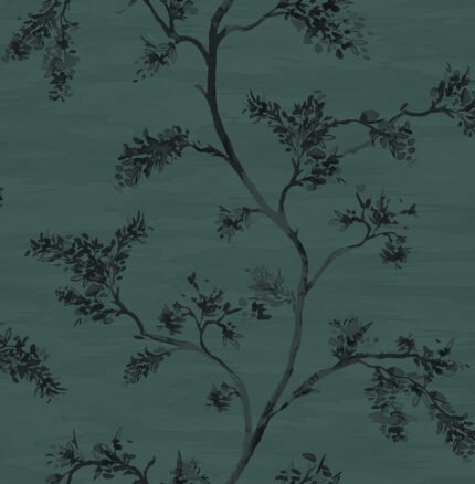 Watercolor Branches | Aquas and Teals Trees and Leaves Wallpaper for Dining Room, Living Room, and Entryway