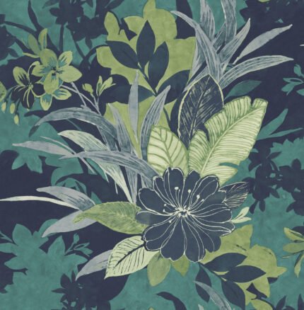 Flowers | Aquas and Teals Florals, Botanicals and Tropicals Wallpaper for Powder Room, Bedroom, and Kitchen