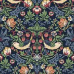 Fragaria Garden - Midnight Blue | Blues Animals, Birds and Insects Wallpaper for Bedroom, Powder Room, and Dining Room