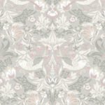 Fragaria Garden - Light Grey and Rose Petal | Grays Animals, Birds and Insects Wallpaper for Bedroom, Entryway, and Office