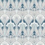 Dragonfly Damask - Aegean Blue and Dewdrop | Blues Damasks and Scrolls Wallpaper for Office, Half Bath, and Bedroom