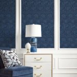 Tonal Floral Trail - Marine Blue | Blues Florals, Botanicals and Tropicals Wallpaper for Dining Room, Nursery, and Accent Wall