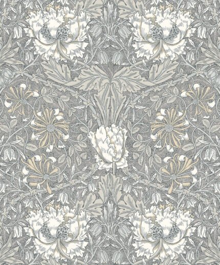 Ogee Flora - Stone Grey and Desert Sand | Grays Florals, Botanicals and Tropicals Wallpaper for Accent Wall, Half Bath, and Dining Room