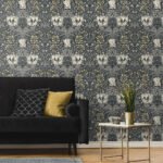 Ogee Flora - Charcoal and Goldenrod | Grays Florals, Botanicals and Tropicals Wallpaper for Entryway, Bedroom, and Nursery