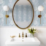 Blooming Stripe - Baby Blue | Blues Florals, Botanicals and Tropicals Wallpaper for Office, Powder Room, and Hallway