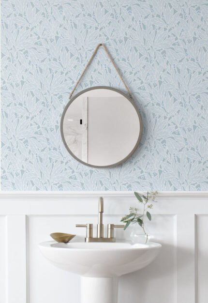 Leaf and Berry - Powder Blue | Blues Florals, Botanicals and Tropicals Wallpaper for Entryway, Accent Wall, and Bedroom